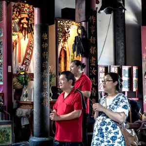 worshipers in Taiwan Fu City God Temple