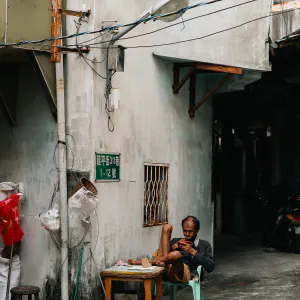 Man having feet on the table