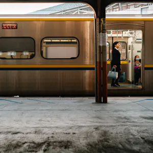 Woman in train car