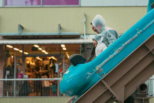 Father and kid on roller coaster