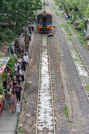 Passengers on narrow platform