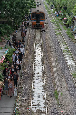 Passengers on narrow platform