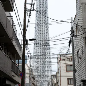 Tokyo Skytree at the end of the street
