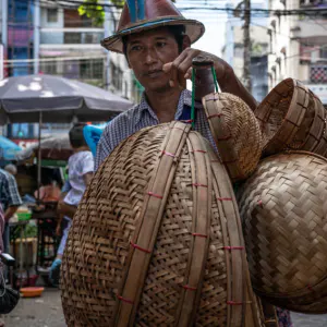 Man peddling baskets