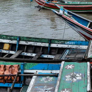 Wooden boats on Yangon river