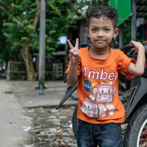 Boy wearing Robocar Poli T-shirt