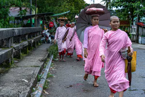Buddhist nuns walking together