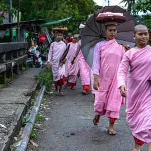 Buddhist nuns walking together