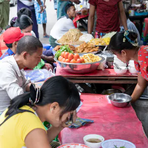 People having lunch at food stall