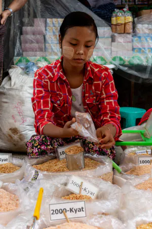 Young woman selling dried shrimps