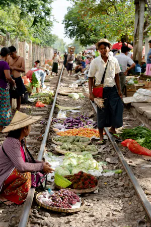 Woman doing business on railway track
