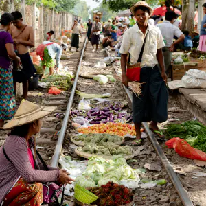 Woman doing business on railway track