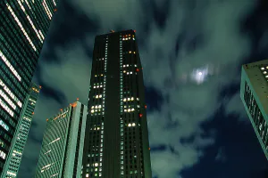 Moon between skyscrapers in Shinjuku
