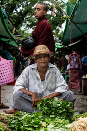 Vegetable seller and Buddhist monk