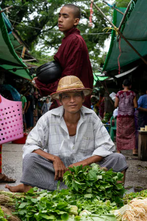 Vegetable seller and Buddhist monk