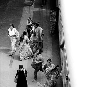 Women walking on platform