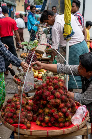Man selling rambutan and sugar apples