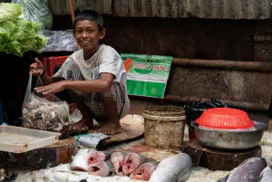 Boy selling fish