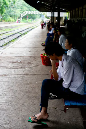 People waiting for train in Phaya Lan Train Station