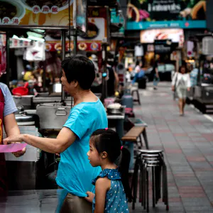 Mother and daughter in deserted Ningxia Night Market