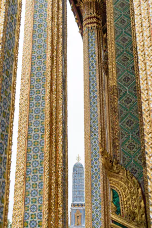 decorative pagoda between decorative pillars in Wat Phra Kaew