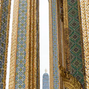 decorative pagoda between decorative pillars in Wat Phra Kaew
