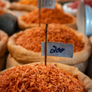 Heap of dried shrimp in Tha Tien Market
