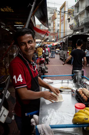 Street vendor getting shy