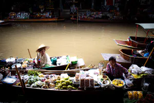 Various fruits on the boat in Damnoen Saduak Floating Market