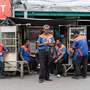 Porters in front of Cirebon station