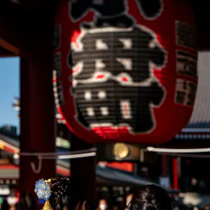 Women in kimono standing in front of the Hozo-mon Gate