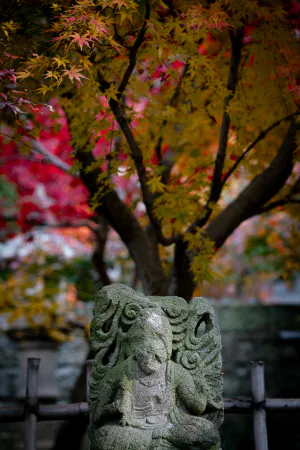 Old stone statue at Nishimuki Tenjinsha Shrine