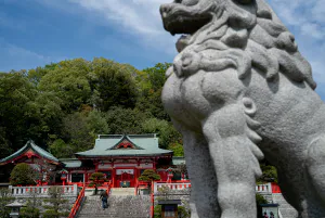 足利織姫神社の社殿と狛犬