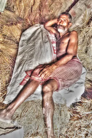 Man lying down on wheat straw