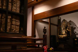 Image of Avalokitesvara Bodhisattva seated in the sutra collection at Jigen-ji Temple