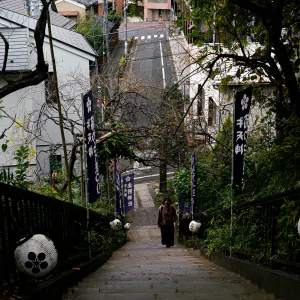 Stairs with lanterns at Ushi Tenjin Kitano Shrine