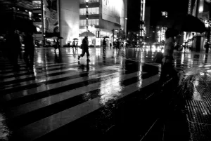 Sukiyabashi crossing in the rain