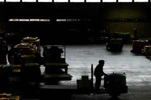 Silhouette of a turret truck running in the Sapporo Central Wholesale Market