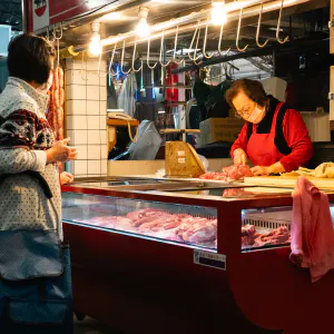 Butcher shop located in the Guomin Market