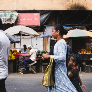 Families walking in single file