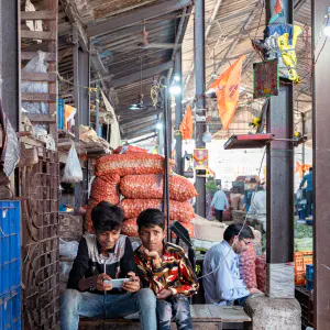 Boys playing smartphone games