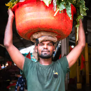 野菜を運ぶ男