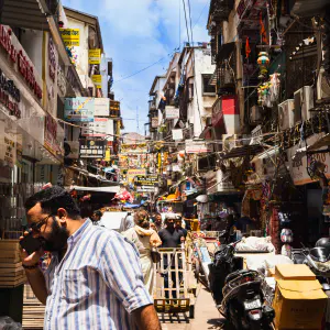 Alley lined with wholesale stores