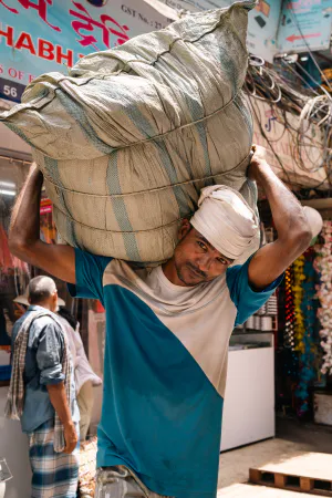 Man with a towel wrapped around his head