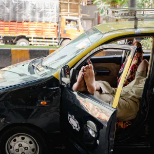 Cab driver's foot