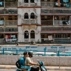 Motorcycle with two men on it