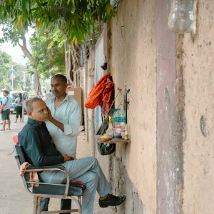 Barbershop out on the sidewalk