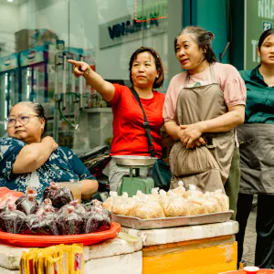 Women street vendors trading on the streets of Hanoi