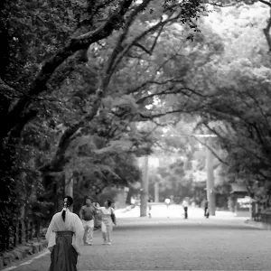 Shinto priestesses walking