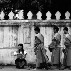 Buddhist monks waiting for their turn